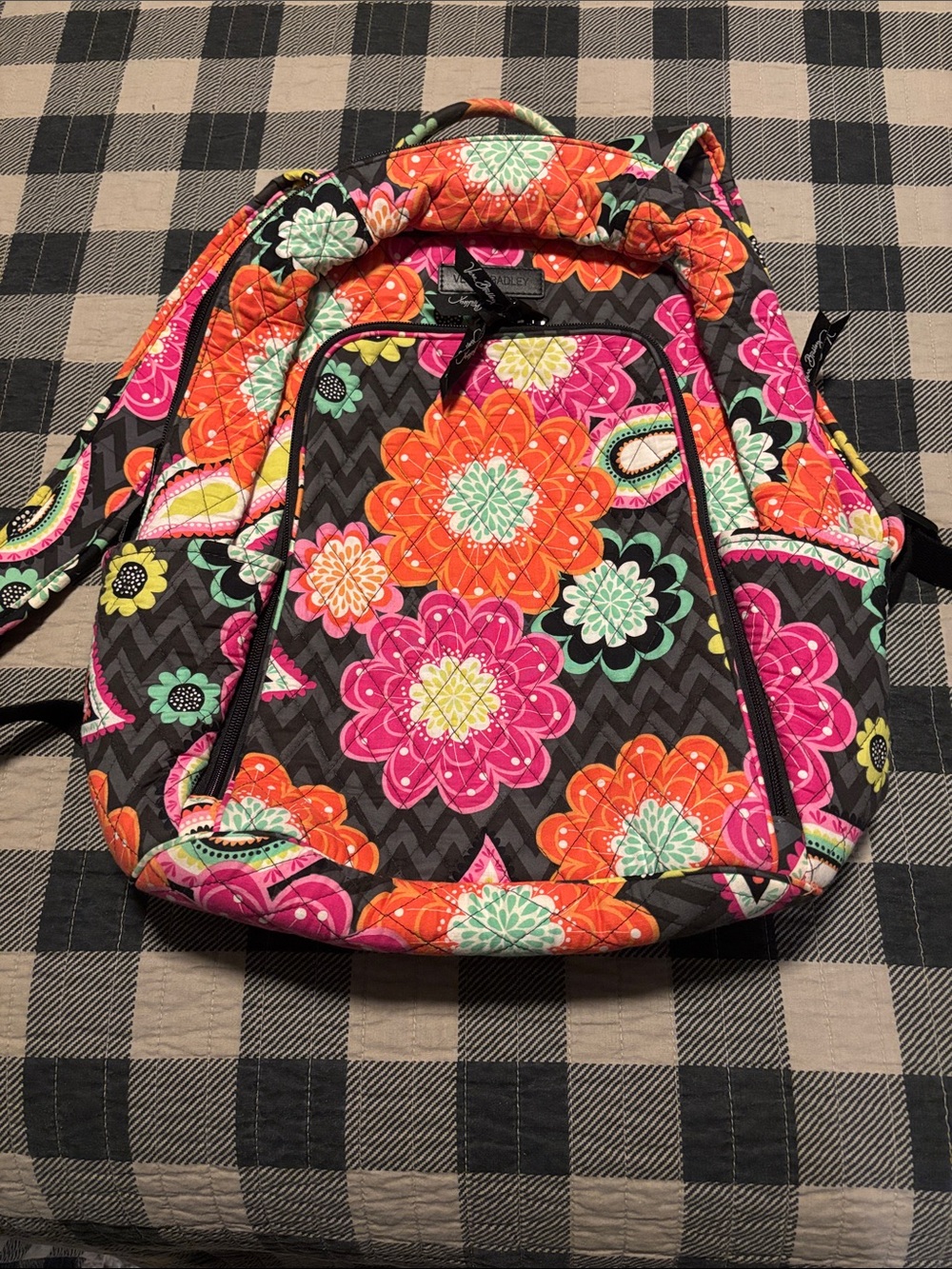Vera Bradley Quilted Floral laptop Backpack in Pink, Orange & Mint